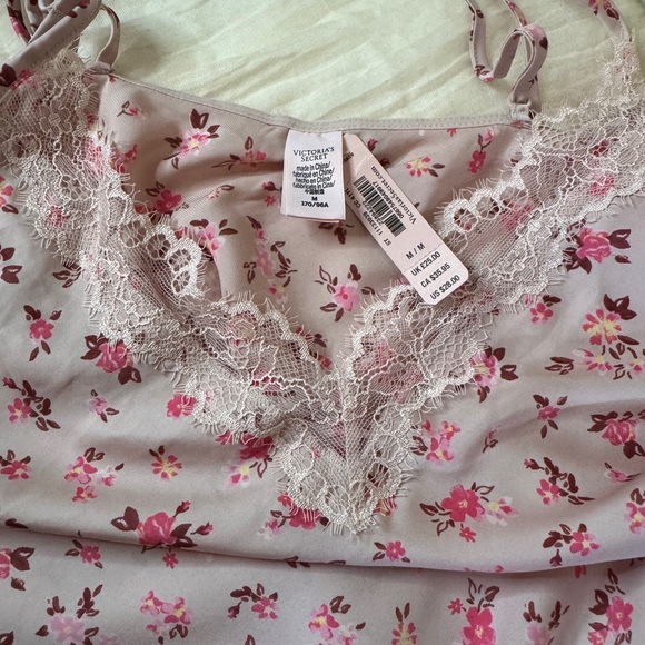 Victoria's Secret Other - Victoria's Secret Pink and Cream Floral Lace Chemise
